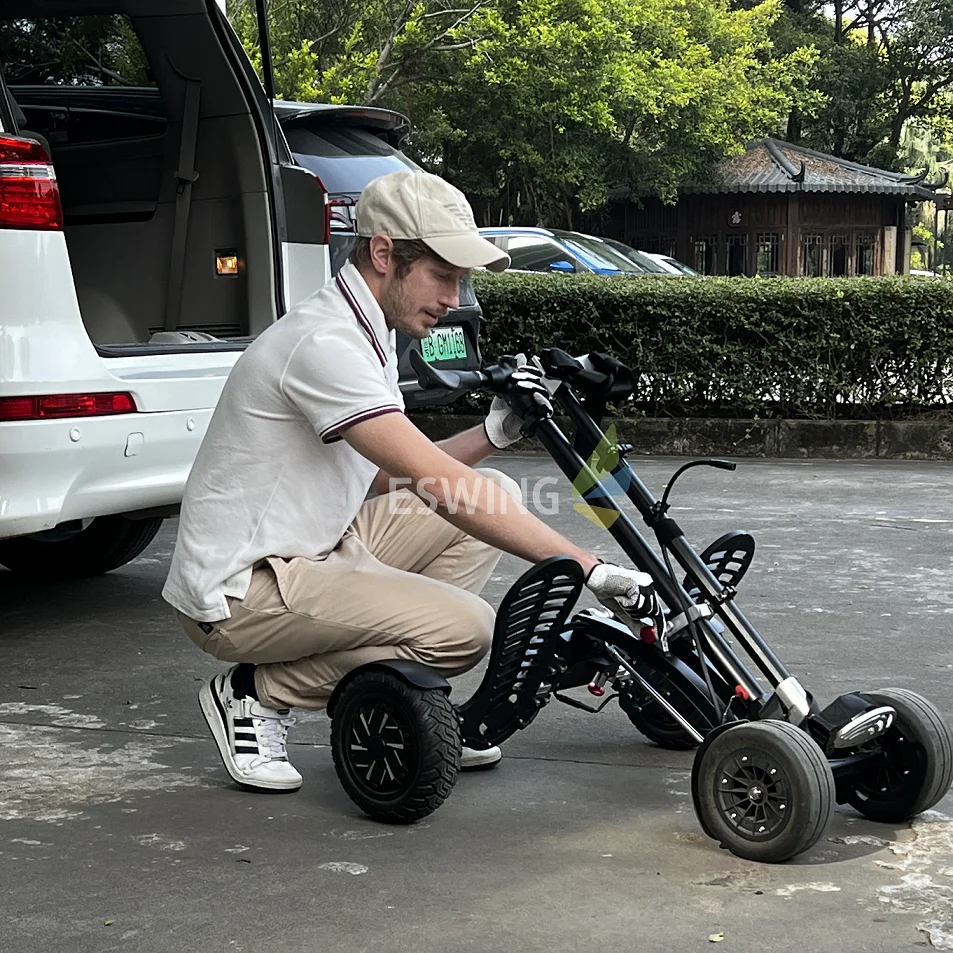 접이식 ES1388 미니 전기 골프 카트 1600W 듀얼 모터 개인용 골프백 운반기