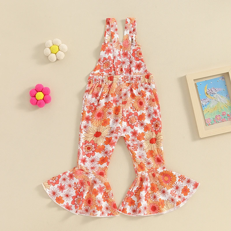 

Toddler Baby Girl Bell Bottom Romper Floral Sleeveless Ribbed Flare Jumpsuit Overalls Pants Outfit Summer Clothes