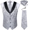 Suit Vest Set For Men Wedding Luxury Gray Paisley Dress Vests Necktie Clip Cufflinks Handkerchief Male Sleeveless Waistcoat Gift 1