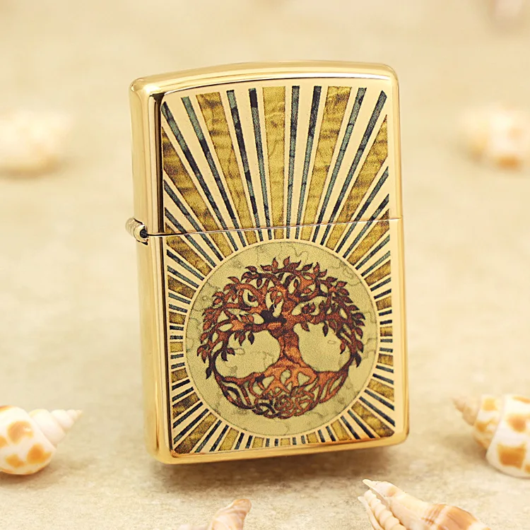 

Genuine Zippo Color printing tree oil lighter copper windproof cigarette Kerosene lighters Gift with anti-counterfeiting code