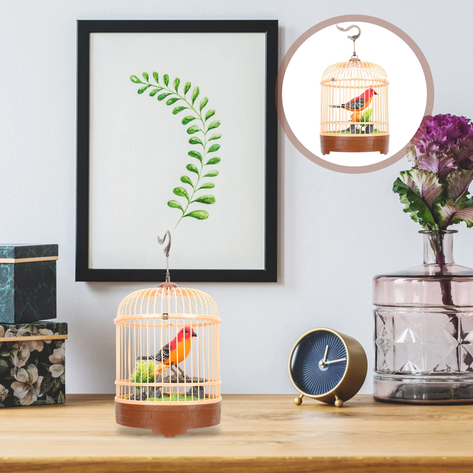 

Electronic Bird Garden Parrot Cage Decor Chirping Bird in a Cage Parrot Sound Voice Control Activate Singing Bird, Without