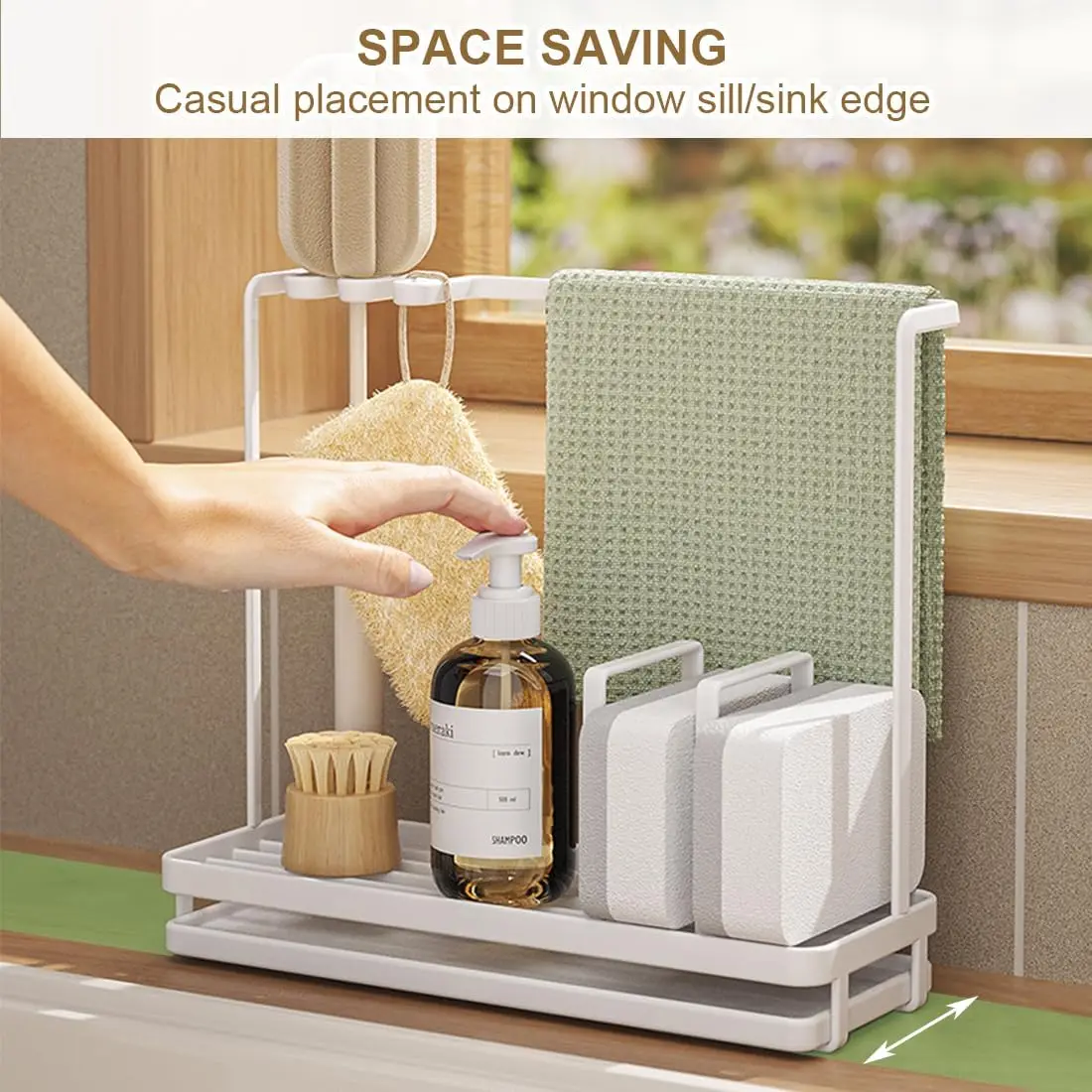 Kitchen Storage Rack Towel Sponge Drain Racks Sink Desktop Organizer Accessories Carbon Steel Brush Storage Bathroom Soap Holder 5