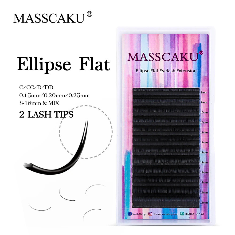 MASSCAKU Flat Eyelash Extensions Wholesale natural Individual Mink Eyelashes Supplies flat Fake Ellipse Cashmere eyelash Makeup