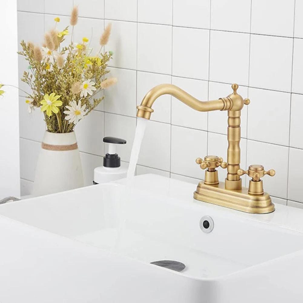 

Sink Faucet Basin Faucet 15.2*20*17.5cm 2-Handle Antique Brass Bath Sinks Tap For Home Garden Bath Swivel Spout Deck