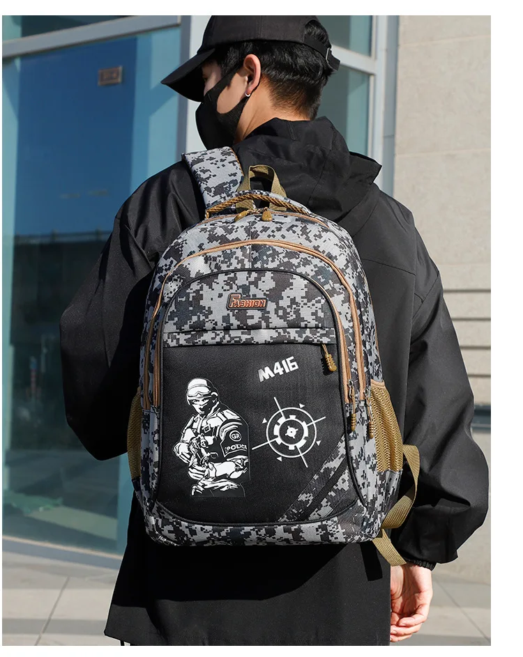 Neueste Persönlichkeit Grund- und Sekundarschüler Schultasche Jungen und Mädchen Camouflage Schultasche Doppelte Umhängetaschen – Detail 29