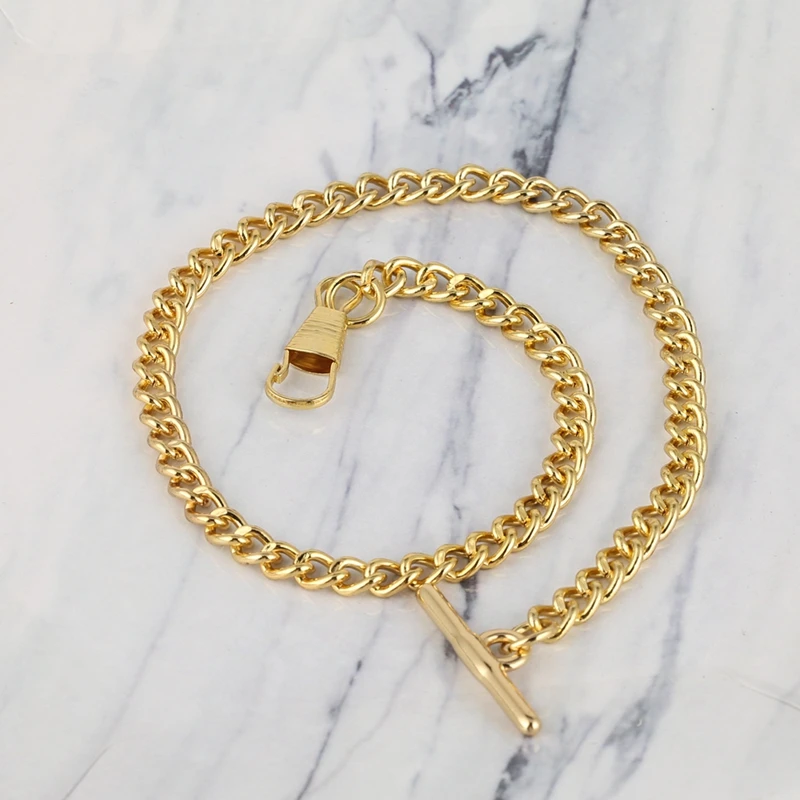 Black/Gold T Bar Link Chains Hook Clasp Holder Chain Men Women Locket Collares Pocket Watch Chain Replacement