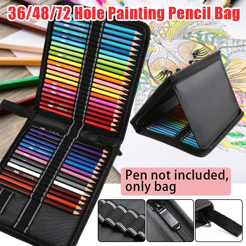 

36/48/72 Holes Colored Lead Pencils Storage Bag Black Folding Large Capacity Case Pen Holder School Supplies Stationery Student