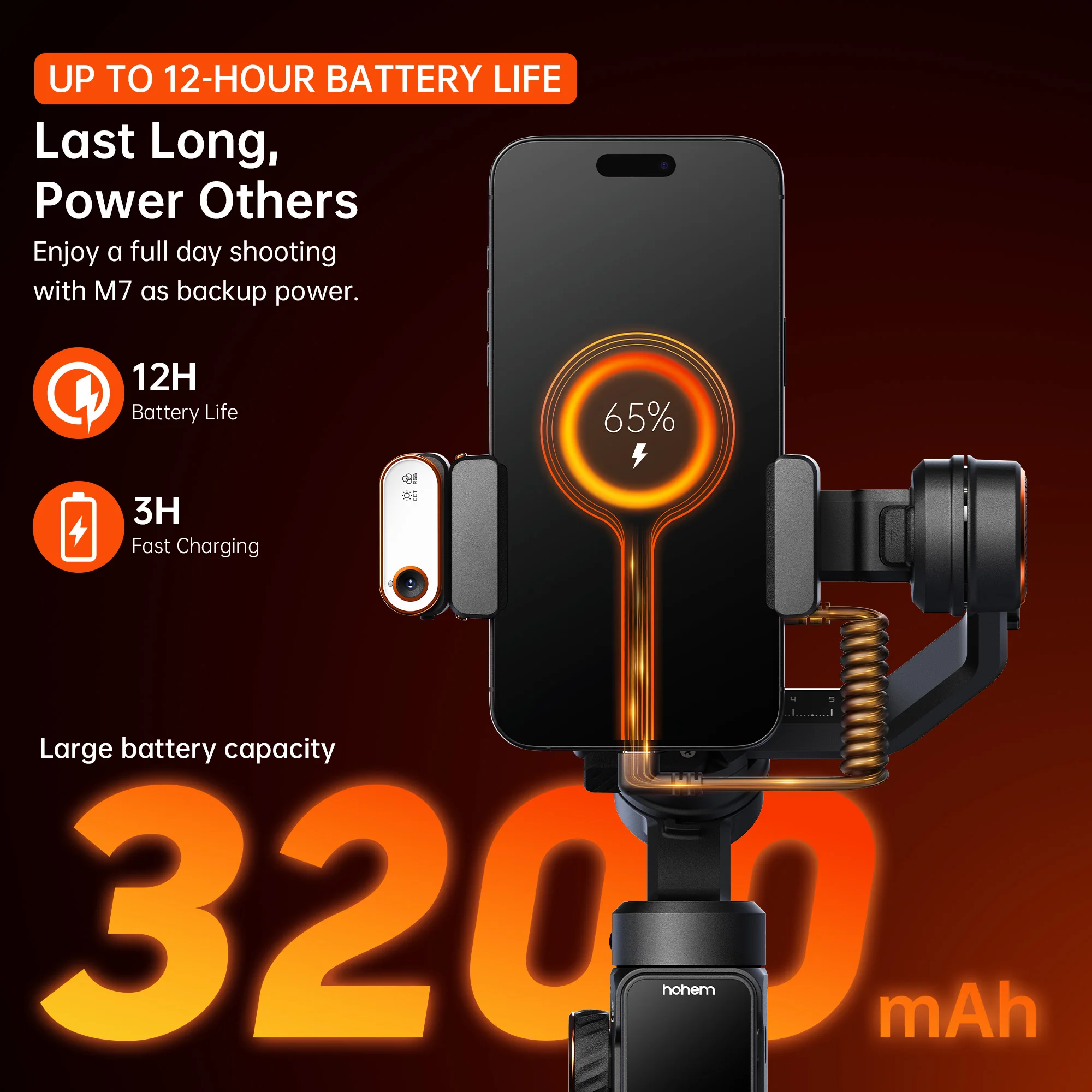 Hohem Gimbal iSteady M7 3-Axis Cell phone stabilizer with AI Magnetic Fill Light 、Telescopic Selfie stick Video Record