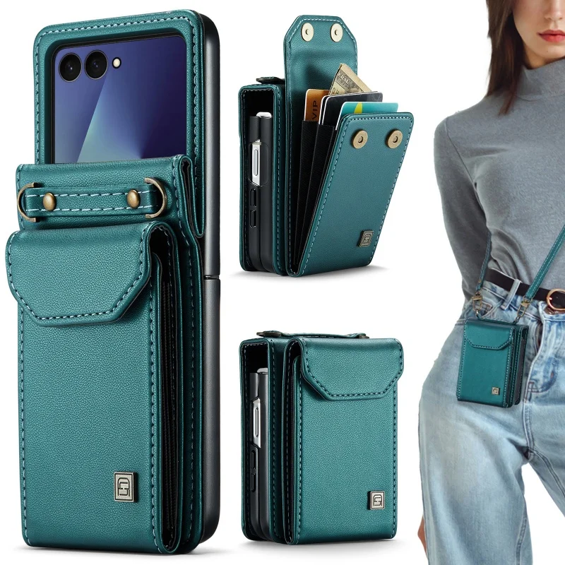 Lanyard Leather Wallet Phone Case with Crossbody Card Holder Cover