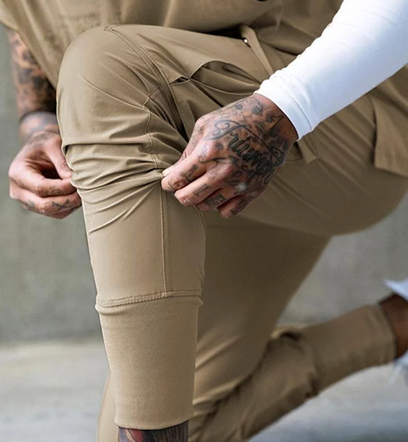 Sport Jogging Trousers Running Pants Men's Thin Ice Silk Sweatpants Multi-pocket Fast-drying Jogging Training Trousers
