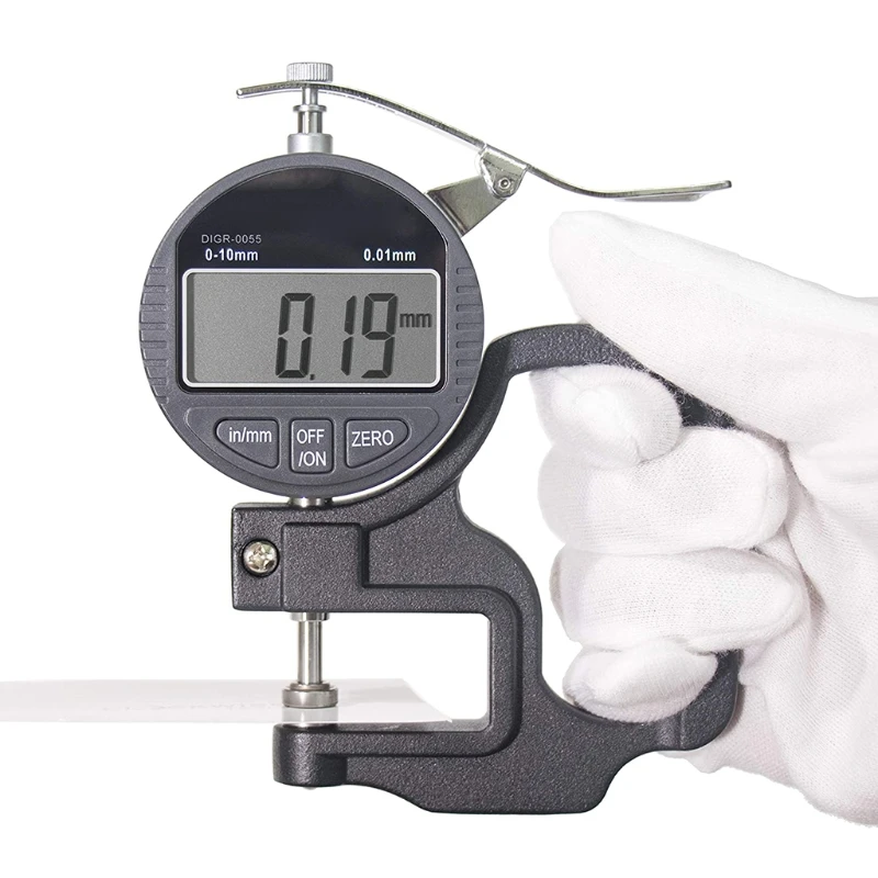 Digital thickness gauge 0.4 inch/10 mm 0.0005"/0.01mm thickness meter metric/inch paper/film/fabric/tape test thickness gauge