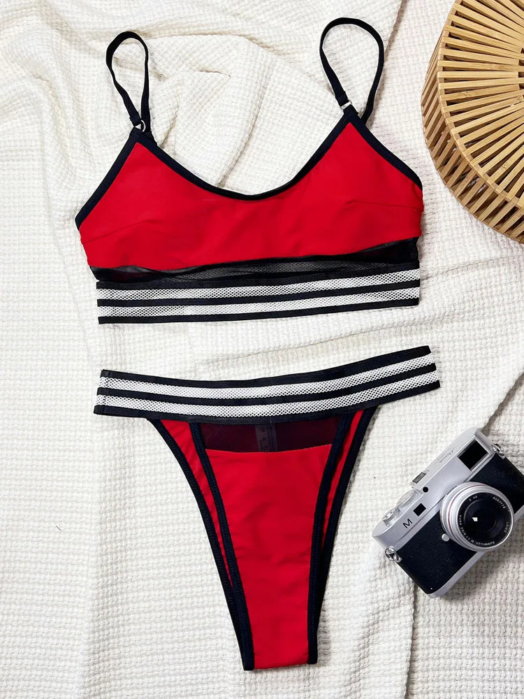 VigoCasey Sexy Strapped Swimwear Women Patchwork Push Up Bikini Set High Cut Brazilian Swimsuit Lady Beach Bathing Suit