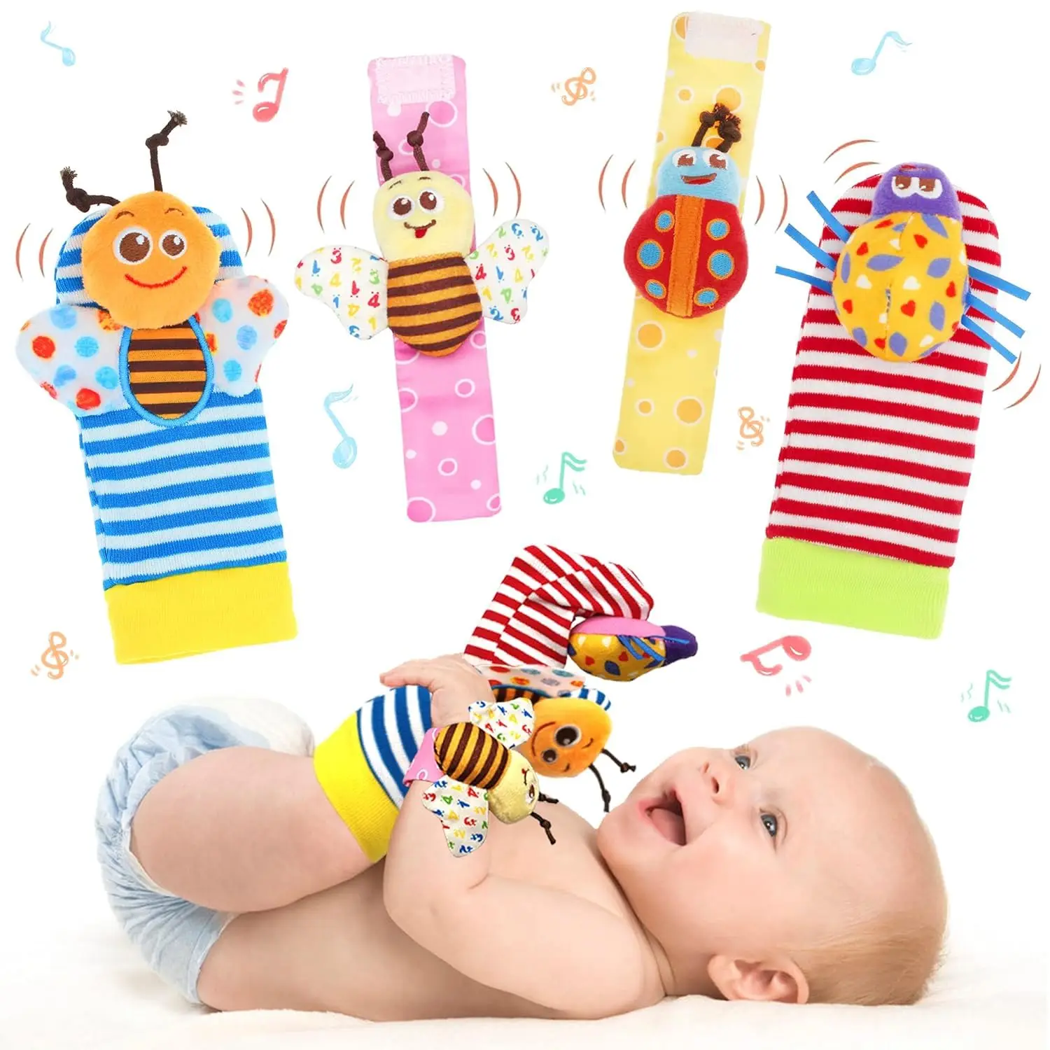 

4pcs Baby Rattle Socks Toys Set 0~24 Months Infant Soft Plush Toy Newborn Educational Rattle And Teethe Wrist Baby Gift Toy