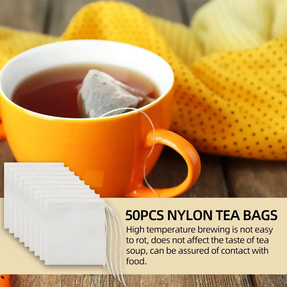 Disposable Tea Filter Bags 50 Pcs Loose Tea Herb Spice Empty Mesh Small Drawstring Seal Infuser Strainer Bags