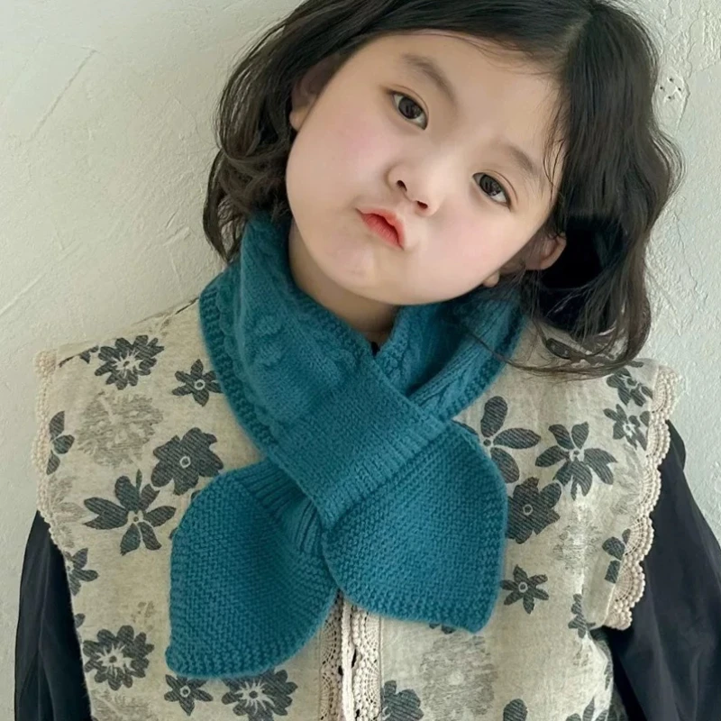 Baby Kids Korean Toddler Crossover Beige Scarf Winter Warm Neck Warmer Shawls for Infants Solid Color Outdoor Accessories