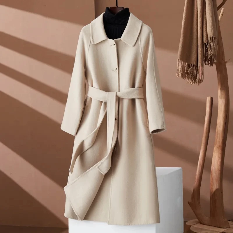 

Женское шерстяное пальто, сезон осень-зима 100%, модная кашемировая Женская шерстяная куртка, длинные пальто, уличная одежда, черная женская верхняя одежда