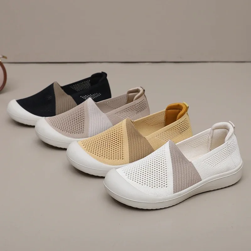 Summer New Comfort Casual Women's Mesh Shoes Fashion Soft Sole Breathable Hollow Out Lightweight Soft Bottom Flat Shoes