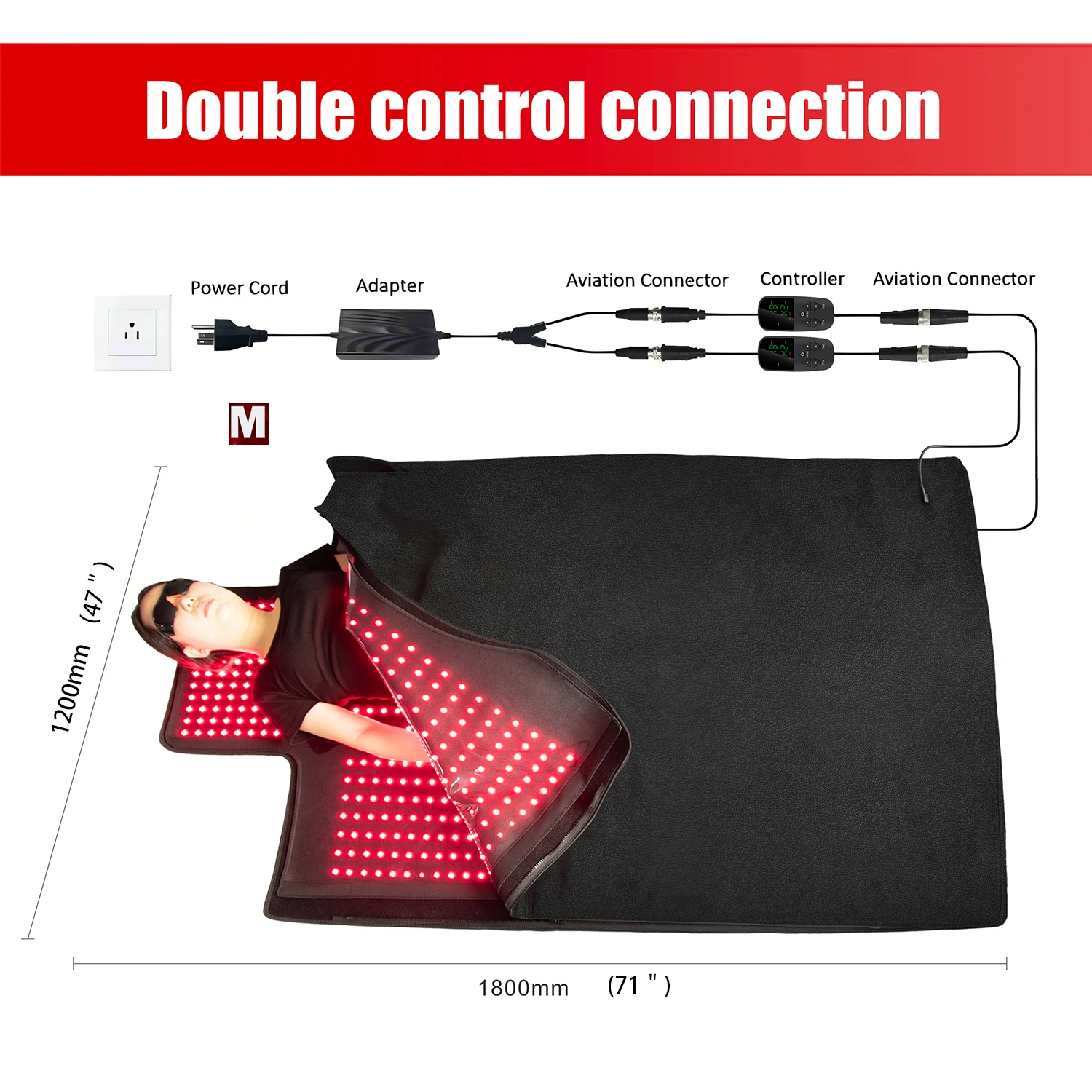 Dual Wavelength LED Beads 660nm&850nm Red Light Therapy Mat Full Body Used to Relieve Pain 71＂x 47＂