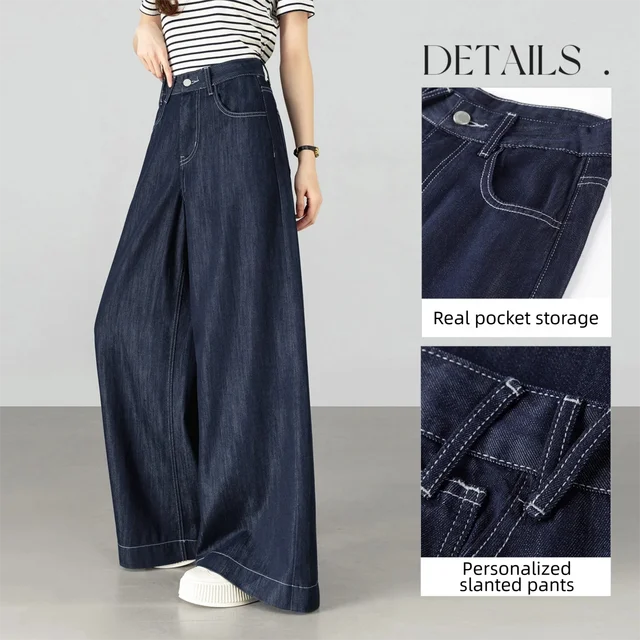 SENTUBILA Women's Jeans Denim Wide Leg Pants 2026 Spring Lyocell Cotton High Waist Casual Pants Loose Straight Trouser W61ND6024 3