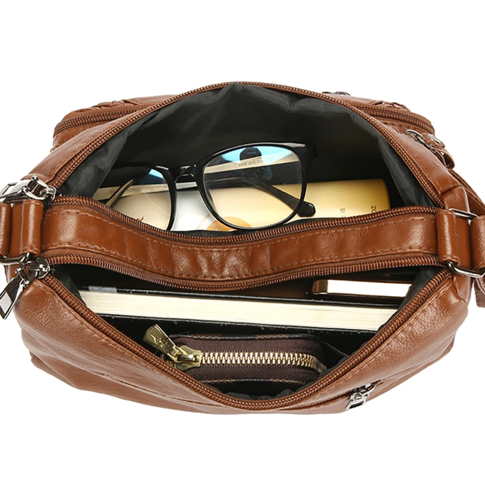 Retro Soft Pu Leather Crossbody Bags for Women Multi Pocket Shoulder Bag Purses