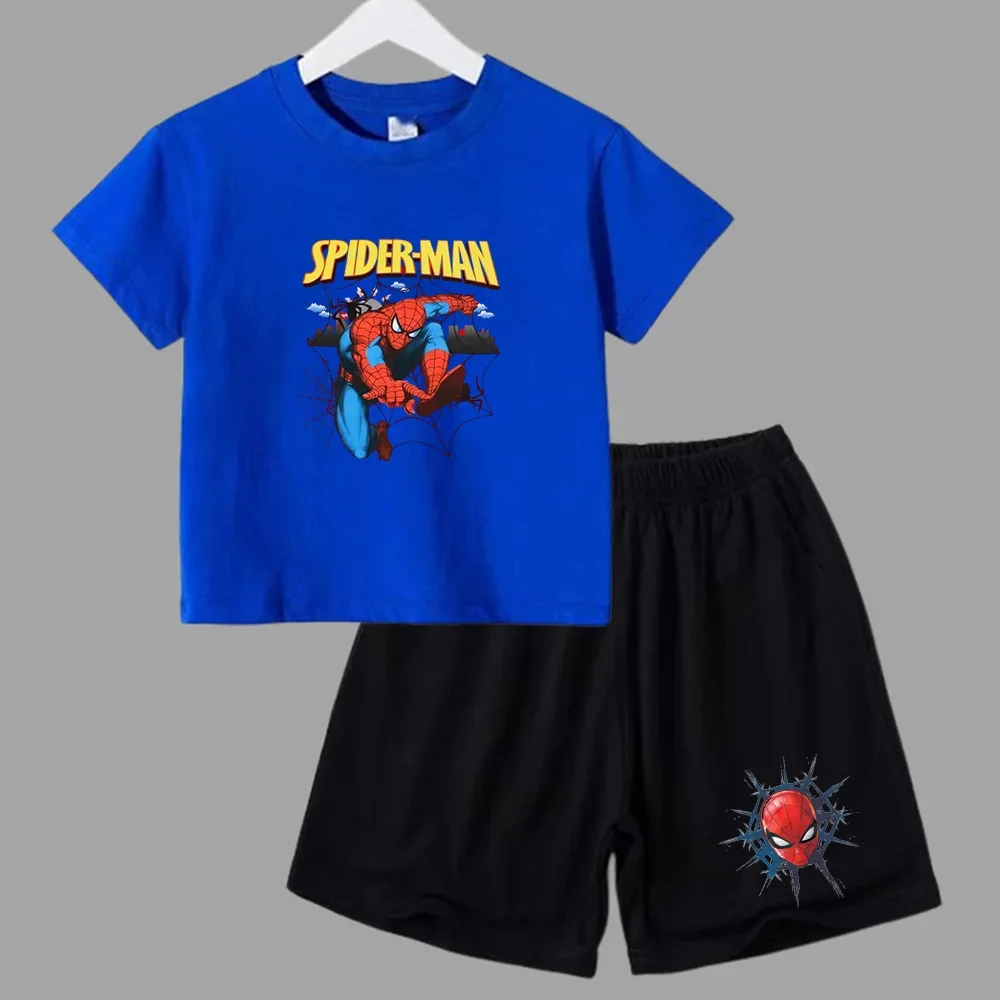 thumbnail image 1 of Conjunto de 2 piezas de camiseta y pantalones cortos deportivos para niños de Marvel Spider-Man, conjunto de verano para bebés de 3 a 12 años, ropa de marca de dibujos animados para niños, 1 of 5