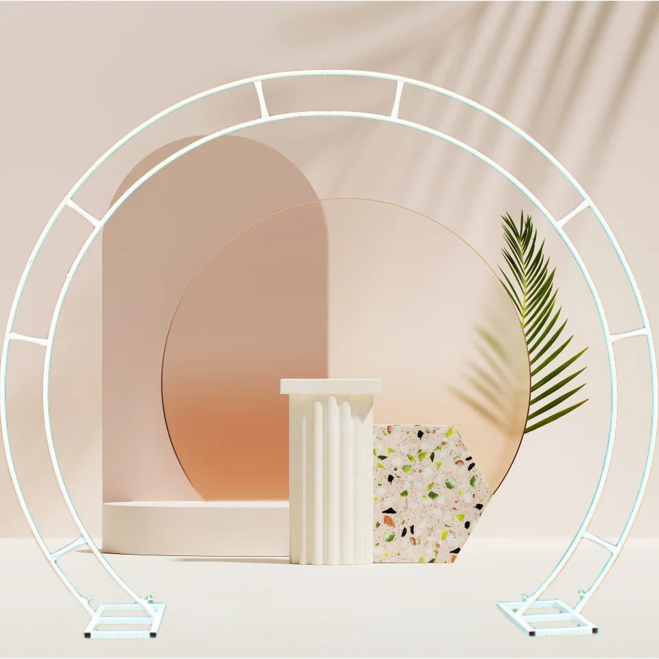 

Double Round Arch Circle Backdrop Metal Stand Suitable for Wedding Ceremony Flower Stand Engagement Background Decoration Prop