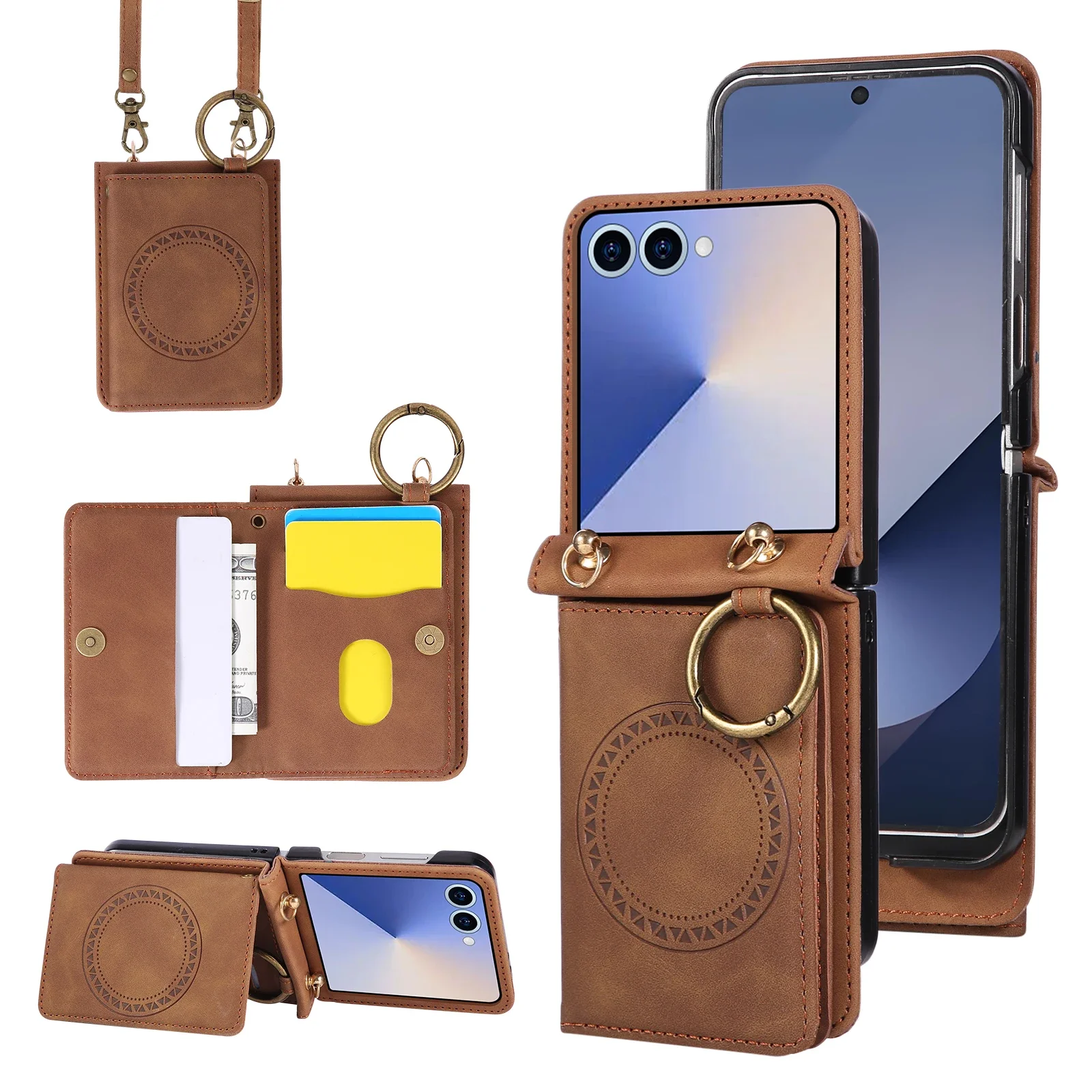 Magnetic Leather Wallet Crossbody Phone Case with Card Holder