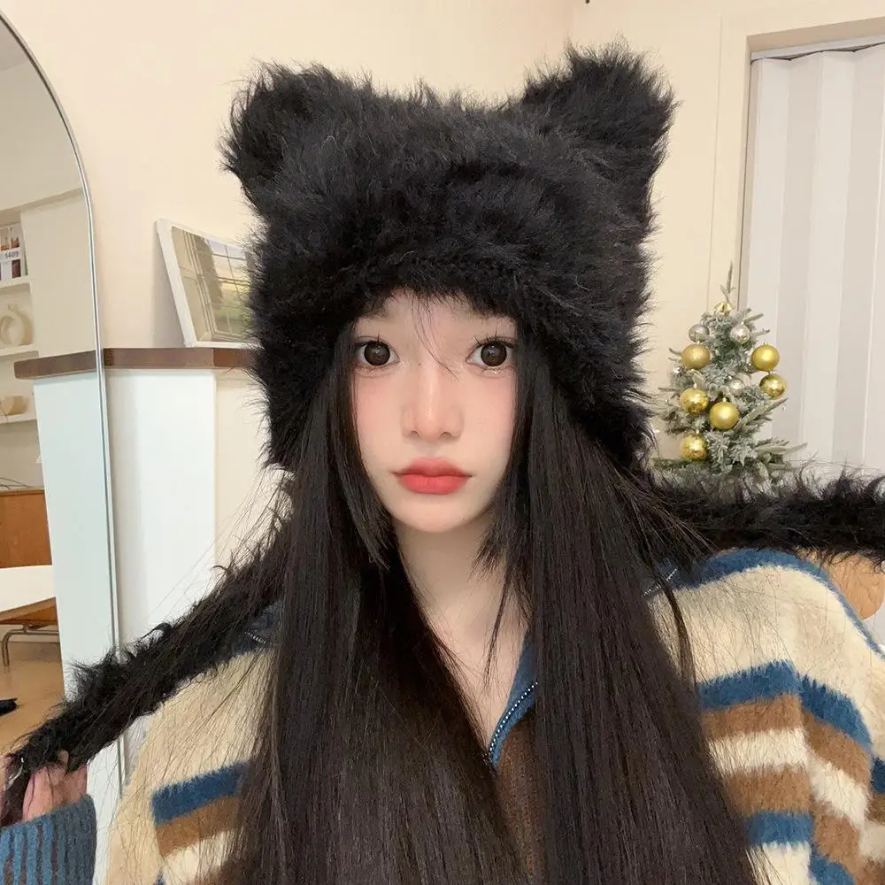 最終値下げandwang Fluffy cat knit hat ANDWANG Fluffy cat knit hat