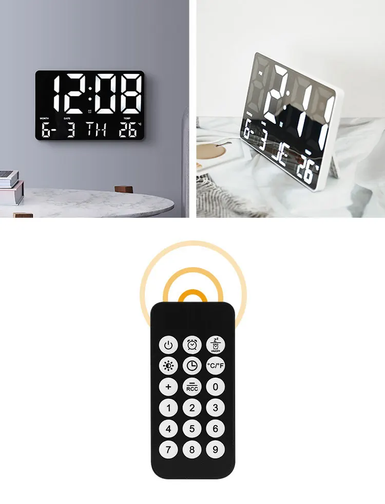 Remote Control Electronic Clock Large Screen Simple Style Living Room Wall Clock Light Sensing Digital LED Alarm Clocks