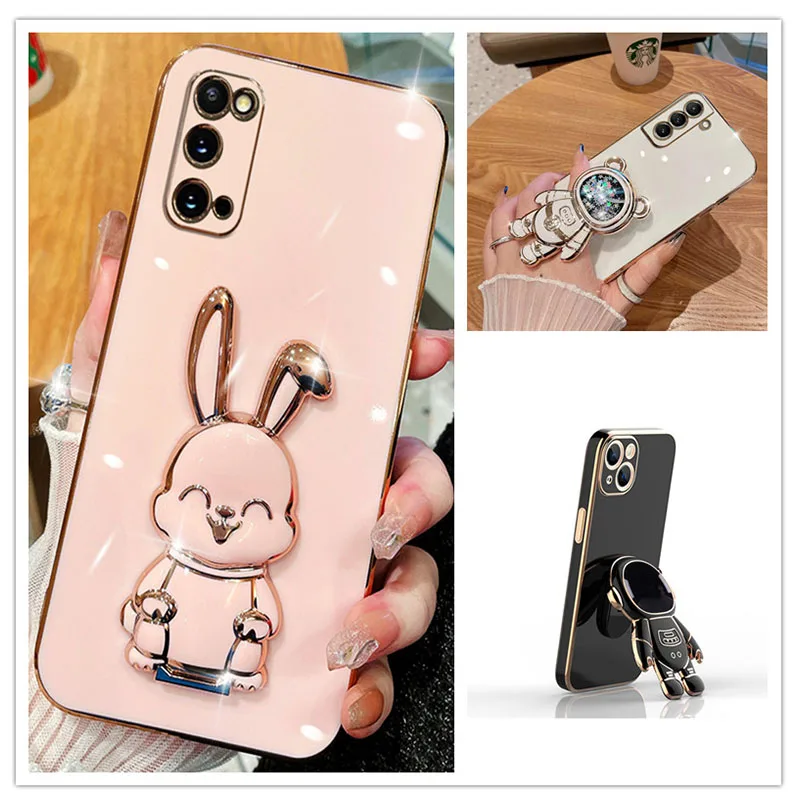 Rabbit Bear Astronaut Bracket Plating Phone Holder Case For Huawei Honor Magic3 Magic4 Magic5 Magic 3 4 5 Pro Stand Soft Cover_voghion.com