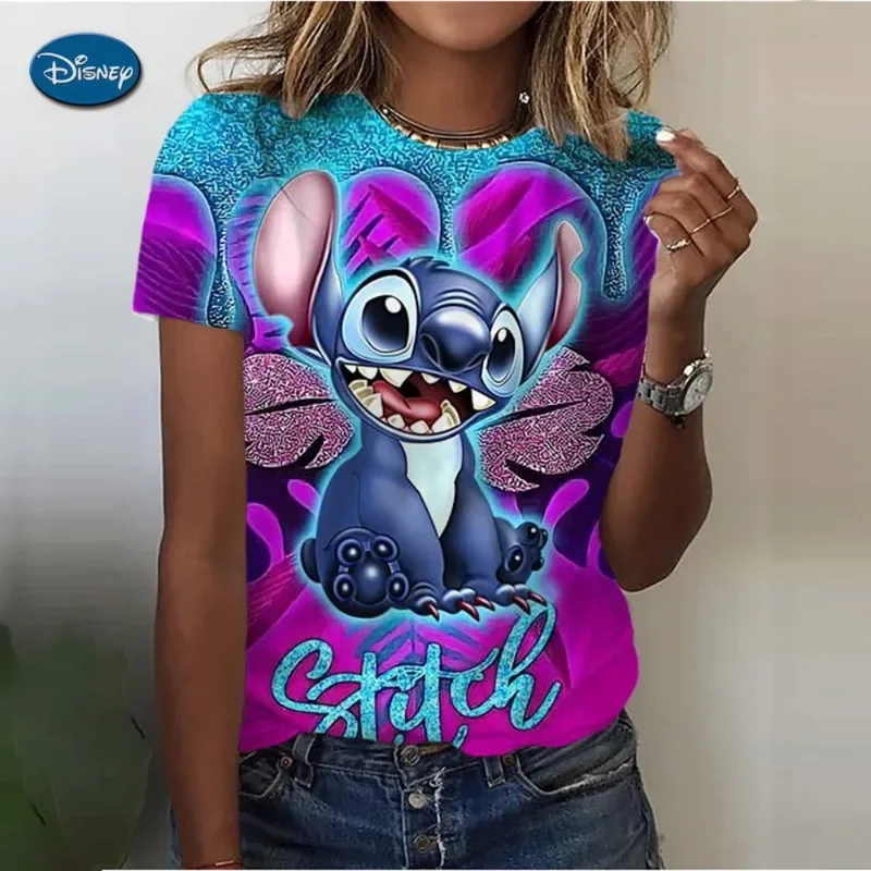 2024 Summer Disney Lilo Stitch 3d Print T-shirts For Women Cute Lady Summer T-shirts Casual O-neck Stitch T-shirts - Image 2