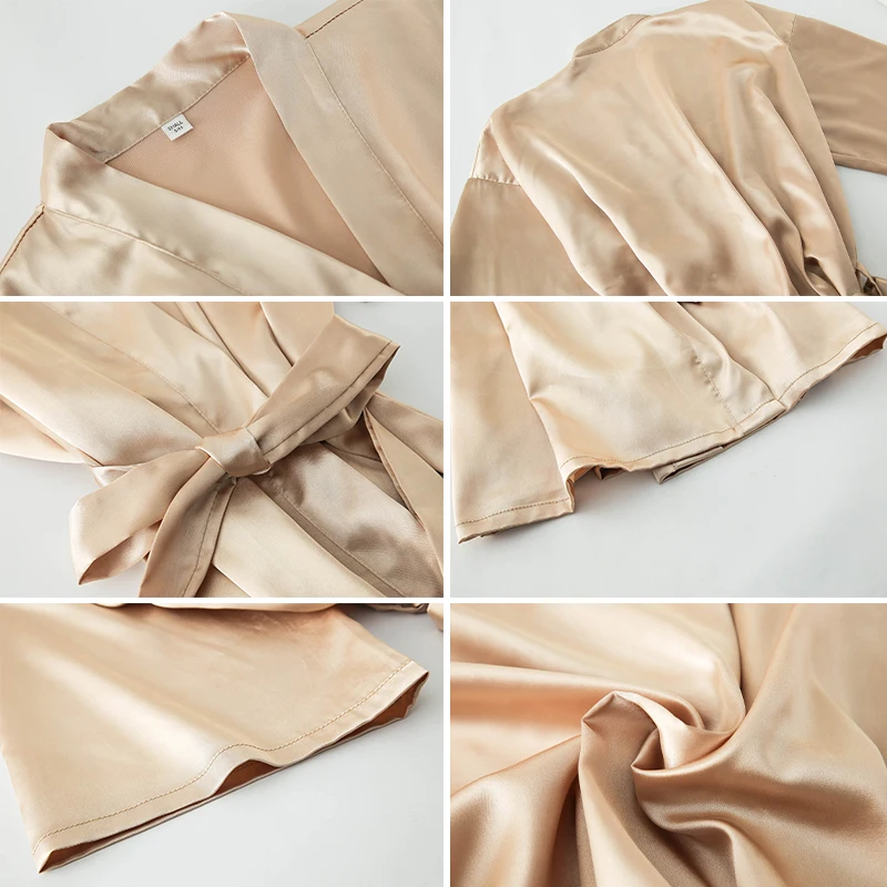 Silk Robe Bridesmaid Bride Short Satin Women Wedding Bathrobe Sleepwear Dressing Gown Plus Size Belt