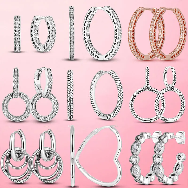 284421-00668e.jpg S34afb680b3454839a32f4cc2c9748b03N New 925 Silver Hot Moments Charms Hoop Earrings for Women Trendy Big Circle Fashion Silver Earrings Jewelry Making Mallzona