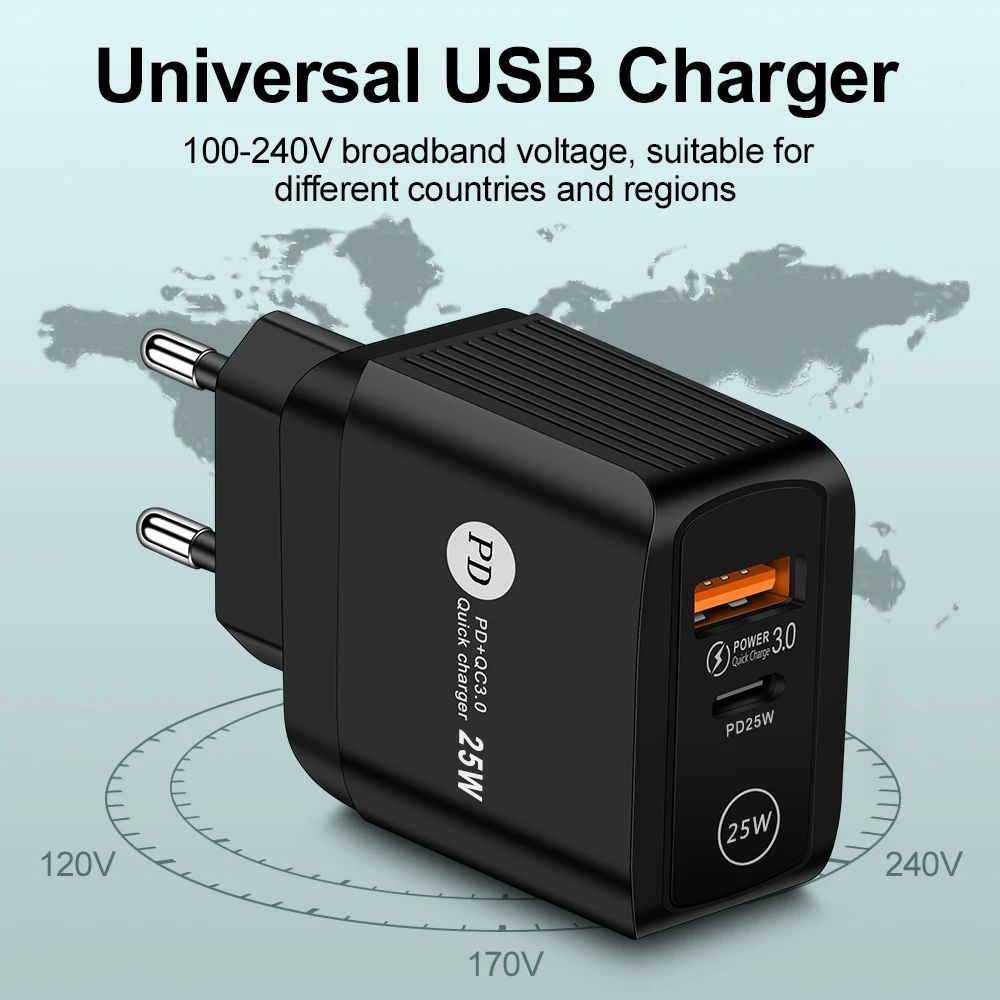 USB Type C Charger 25W PD Fast Charging Adapter for Samsung S23 Ultra Huawei iPhone Phone Charger Quick Charge 3.0 Plug