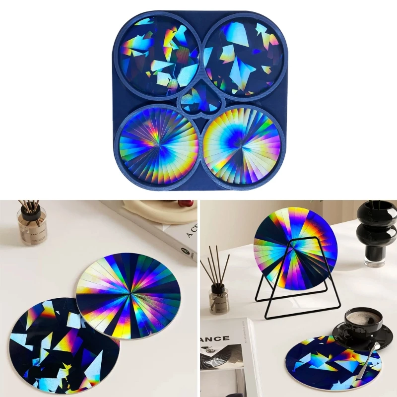 

Holographic Coaster Silicone Mold Round Coffee Tea Tray Cup Mat Epoxy Resin Casting Mould DIY Office Home Decors