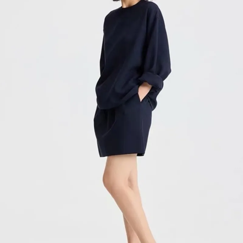 

New Chinese Style Early Spring Dark Blue Full-piece Double-sided Woolen Hand-sewn Sports and Leisure Suit for Women