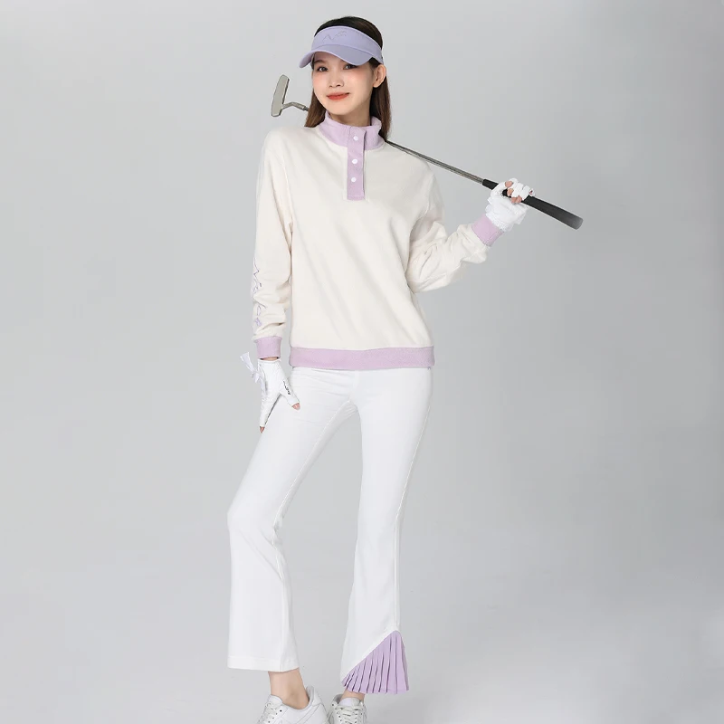 Winter Golf Women's Hoodie Round Neck Cashmere Wool Warm Top Outdoor Sports Suit