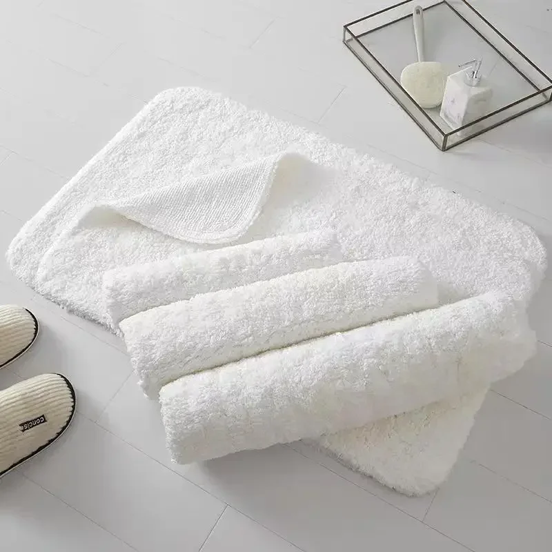 Cotton Bath Mat Hotel Home Long Plush Feet Towel Rugs Thick Anti Slip Bathroom Carpet White Doormat Water Absorbent Floor Mats 3