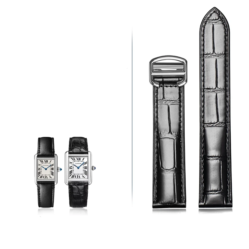 Per Cartier Vera Pelle Uomo Donna Original Tank London Solo Solid Stainless Steel Key Fold Buckle Frizione 20 23Mm Cinturino Per Orologio