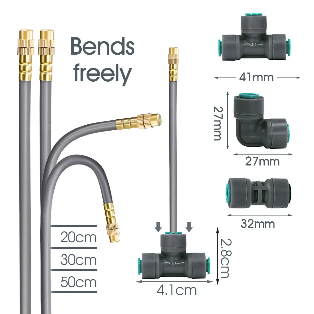 Irrigation system with 1/4 inch hose connectors and brass heads