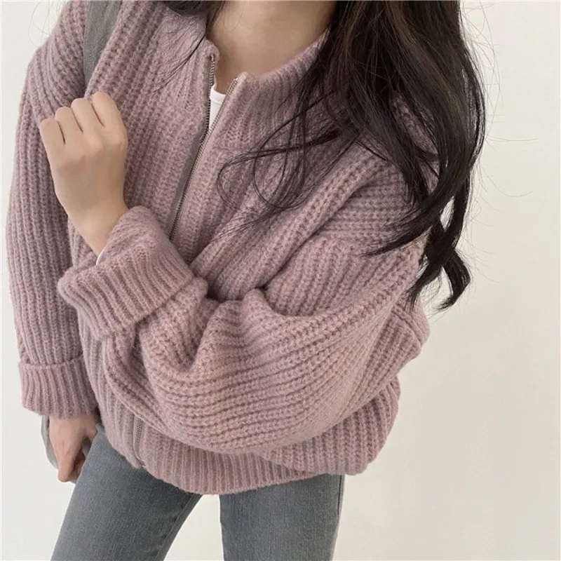 Women Autumn Zipper Sweater Knitted Cardigan