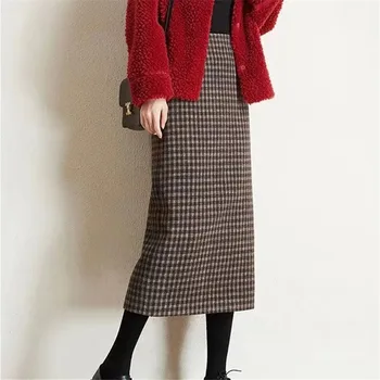 Y2k Slim Classic Plaid Midi Skirts Women Autumn Vintage Elegant Office Behind Slit Design All-match Harajuku Chic Fashion Skirts 1