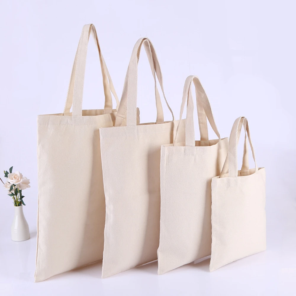5 pcs natural cotton HandBag Canvas Tote Shoulder reusable cotton vegetable bags canvas crossbody shoulder bag