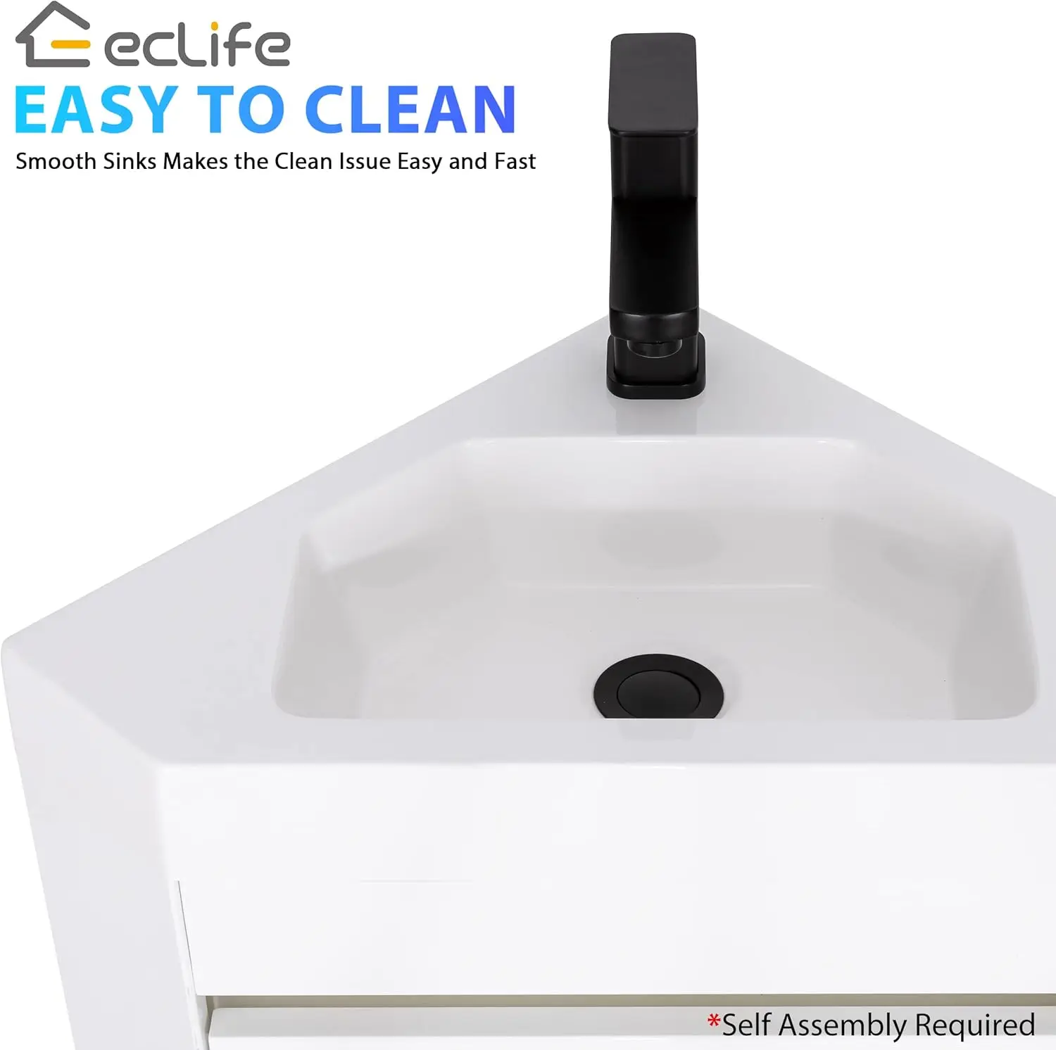 22" Corner Bathroom Vanity Sink Combo for Small Space Wall Mounted Floating Cabinet with Resin Sink and Matte Black Faucet 6