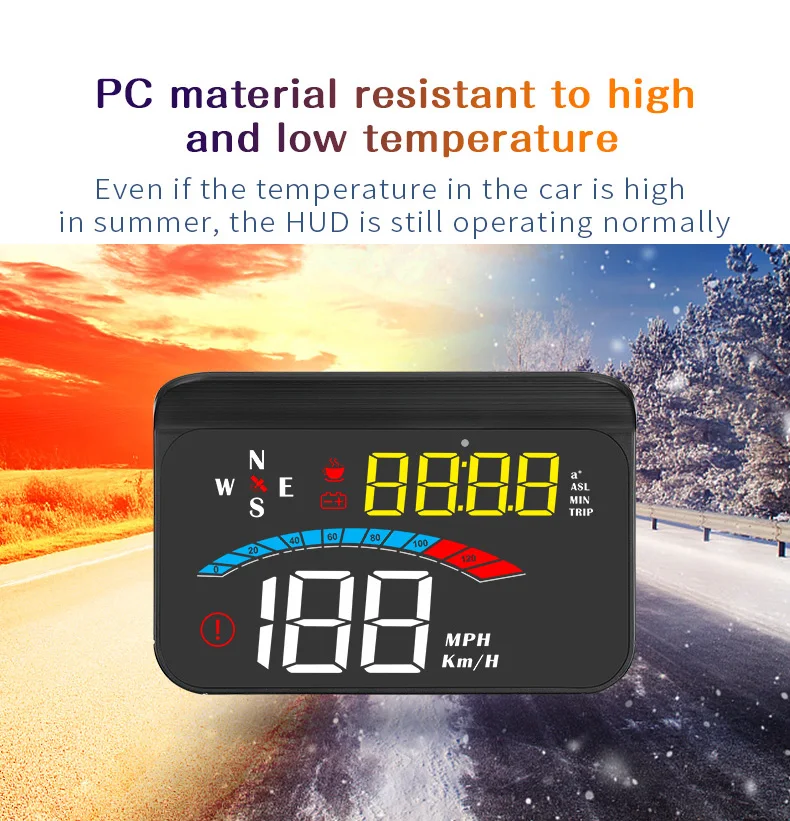 M16 HUD, The HUD product features a PC material that resists high and low temperatures, operating normally in extreme temperatures within a car.