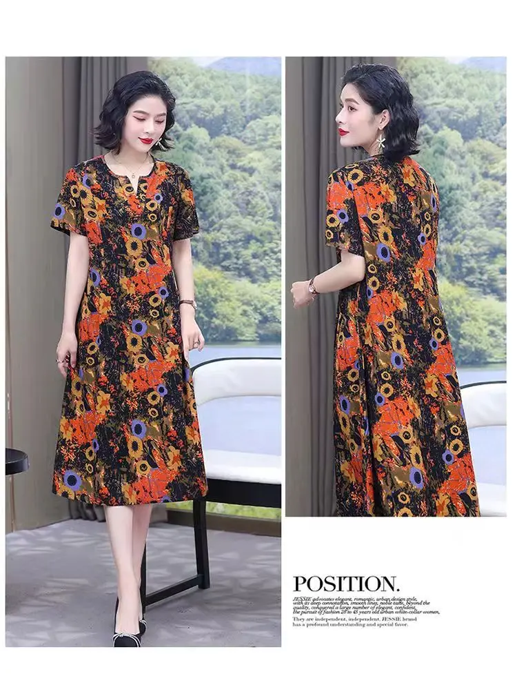 S34b03e3db2e64def9f6bca9e72b9519eY 2025 Plus Size Dress Summer Dress Robe Femme Womens Casual Short Sleeve Boho Vintage Print Long Dress Beach