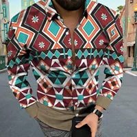 Social Fashion Men Shirts Casual Turn-down Collar Buttoned Shirt Aztec Ethnic Print Long Sleeve Tops Blouses Men Club Cardigan - Image 2