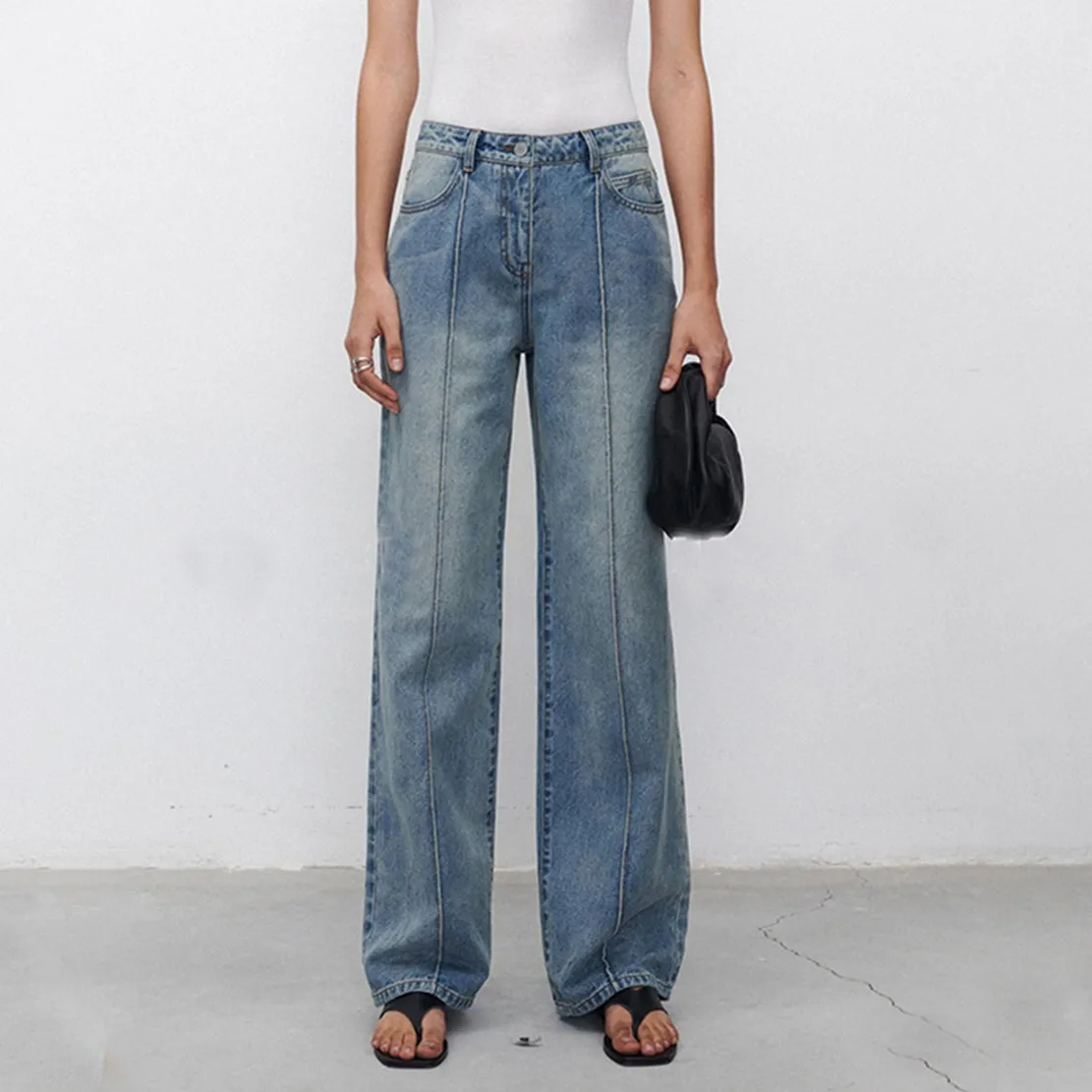 Dave&Di Street Vintage Mon Jeans Retro Washed Distressed Patchwork Jeans High Waisted Loose Fit Harem Jeans Denim Pants Women