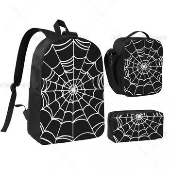 Set di zaini con stampe di ragno Web nero per borse per penne per bambini Set di zaini con portapranzo per zaino per studenti delle scuole 1