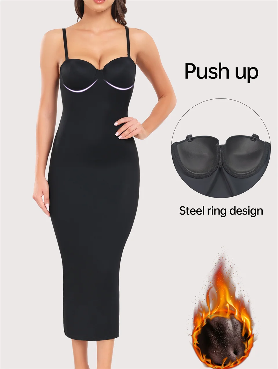 Description Picture 4 of itemWechey Slip Dress Tummy Control Shapewear Women Slimming Body Push Up Bras Lifts Breasts Underwear Slit Hemline